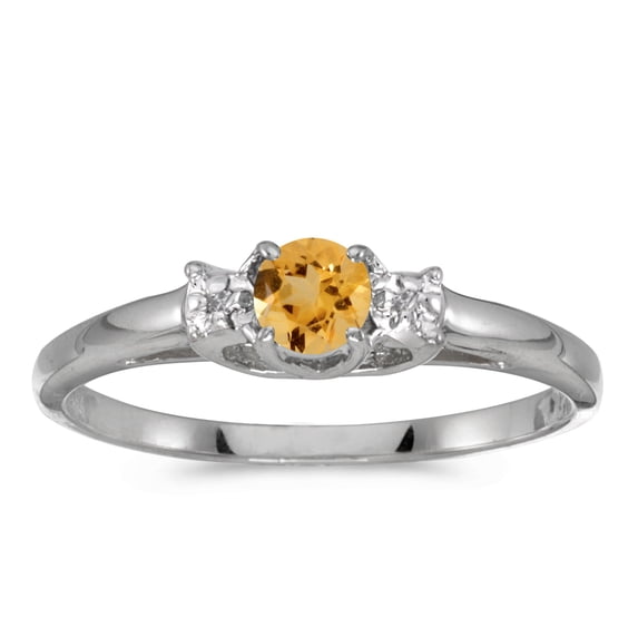 14k White Gold Round Citrine And Diamond Ring