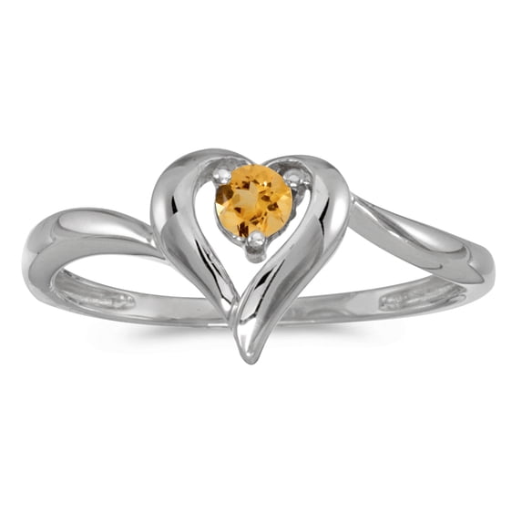 14k White Gold Round Citrine Heart Ring