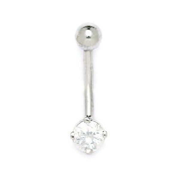 14k White Gold Round Cubic Zirconia 14 Gauge Body Jewelry Belly Ring - Measures 22x6mm