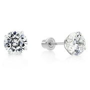 ART AND MOLLY 14k White Gold Round Cubic Zirconia Stud Screw Back Earrings