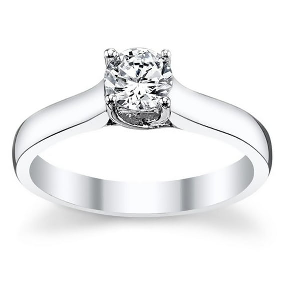 14k White Gold Round Cut Diamond Solitaire Ring 0.50 cttw. (G Color, SI Clarity) Size 5