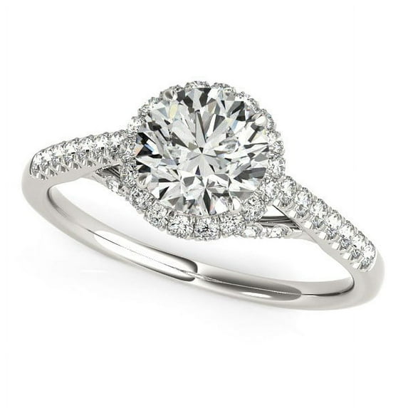 14k White Gold Round Cut Shank Diamond Engmt Ring 1 3/8 cttw SZ 7