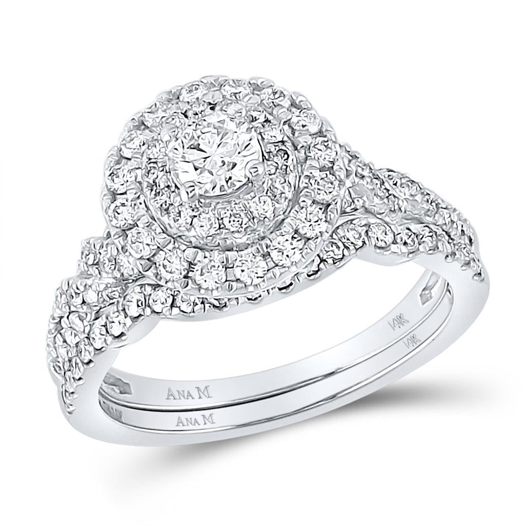 14k White Gold Round Diamond Bridal Wedding Ring Set 1 Cttw (Certified ...