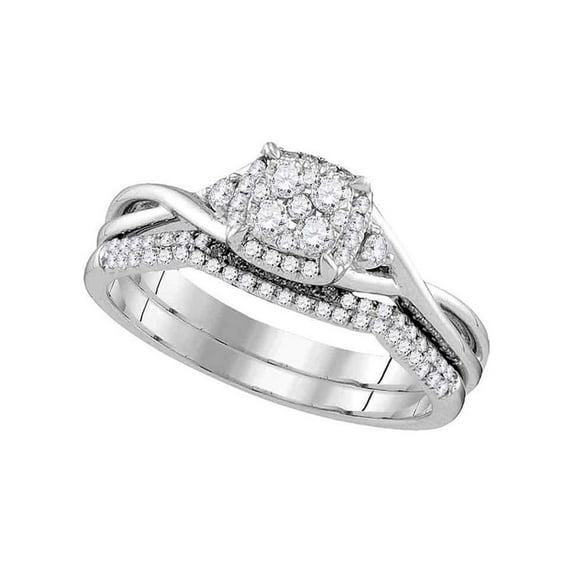 14k White Gold Round Diamond Cluster Bridal Wedding Ring Band Set 3/8 Cttw