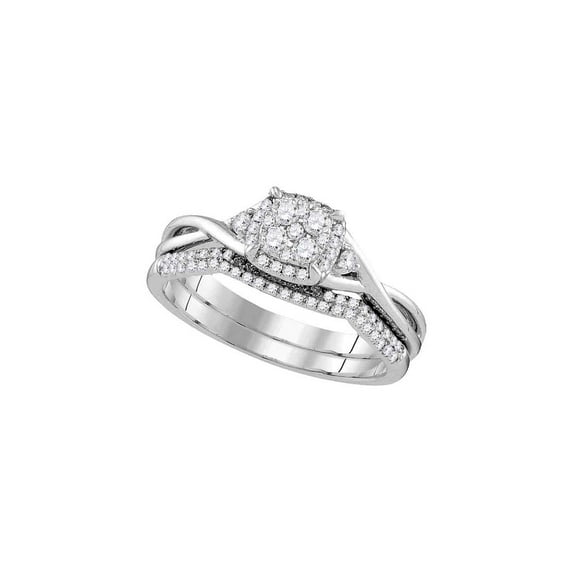 14k White Gold Round Diamond Cluster Bridal Wedding Ring Band Set 3/8 Cttw