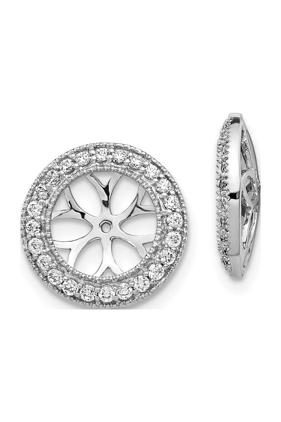 14k White Gold Round Diamond Halo Stud 12mm Earring Jacket 0.37 Ct.