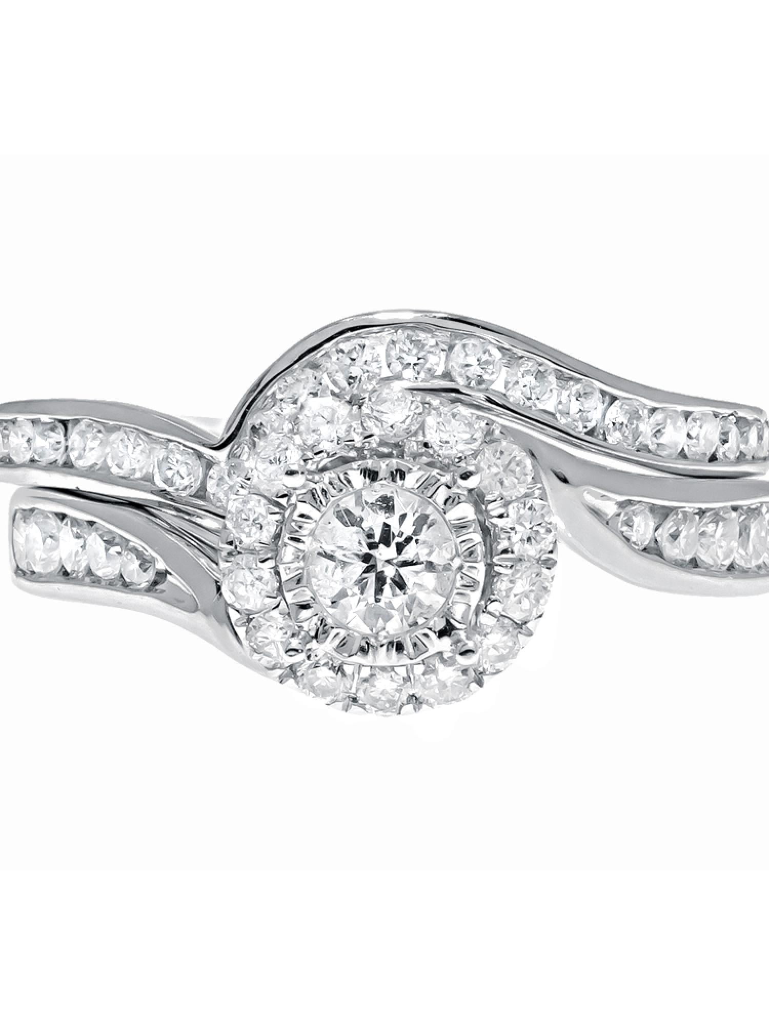 14k White Gold Round Diamond Solitaire Swirl Bridal Engagement Ring Set