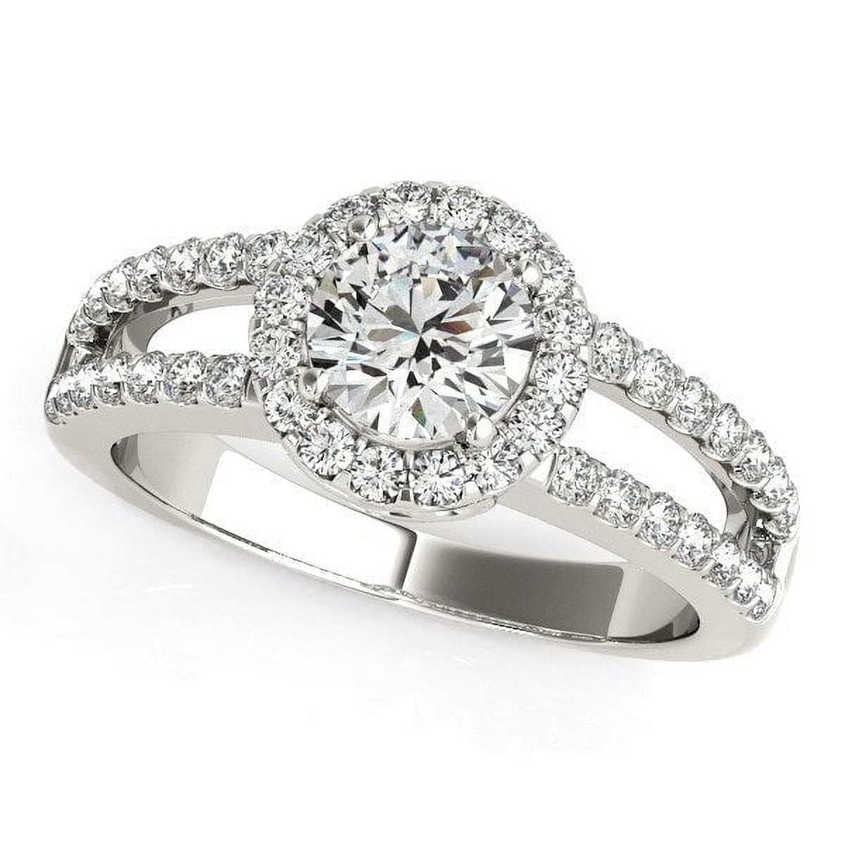 14k White Gold Round Diamond Split Shank Design Engagement Ring (7/8 ...