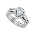 thumbnail image 1 of 14k White Gold Round Diamond Teardrop Cluster 3-Piece Bridal Wedding Engagement Ring Set 1/2 Cttw, 1 of 1