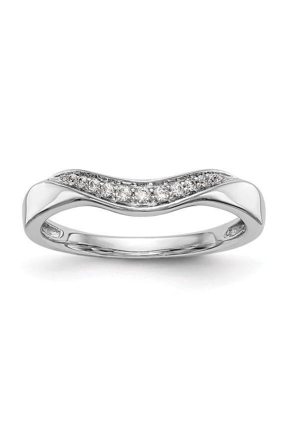 14k White Gold Round Diamond Wedding Band 3mm Contour Anniversary Ring 0.08 Ct.