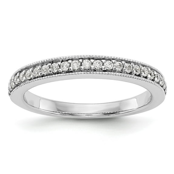 14k White Gold Round Diamond Wedding Band Milgrain Edge Anniversary Ring 1/6 Ct.