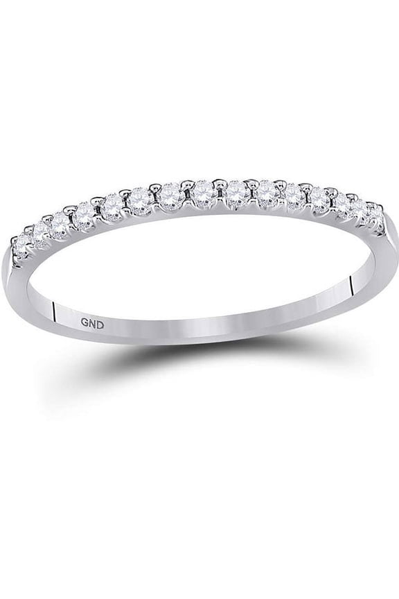 14k White Gold Round Diamond Womens Slender Stackable Size 8 Wedding Band 1/6 Cttw