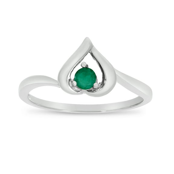 14k White Gold Round Emerald Heart Ring