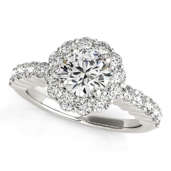 14k White Gold Round Floral Motif Diamond Engmt Ring 1 5/8 cttw Size 4