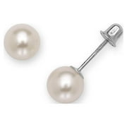 JEWELRYWEB 14k White Gold Round Freshwater Cultured Pearl Stud Screw Back Earrings (3mm 8mm) (6mm White Gold) Jewelry Gifts for Wom