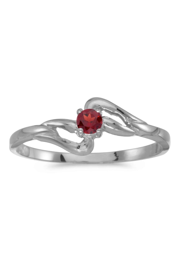 14k White Gold Round Garnet Ring