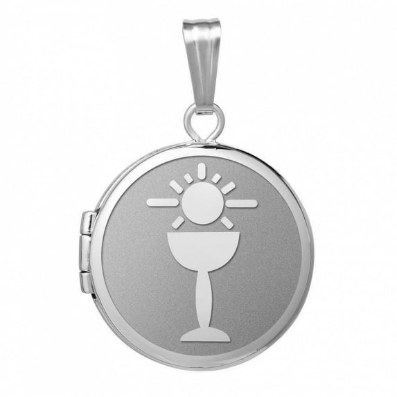 14k White Gold Round "Holy Communion" Locket - 3/4 in X 3/4 in