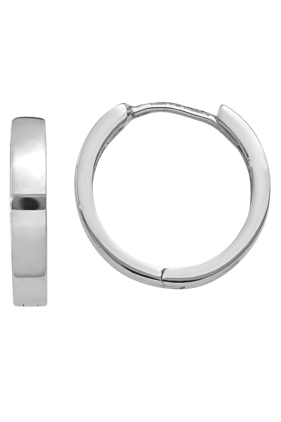 14K Solid White Gold Round Small Huggie Hoop Earrings - 11mm 0.4 inch - Snap Back Women's