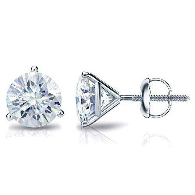 14k White Gold 3.50ct. 8mm Round Moissanite 3-Prong Post Earrings 14k White Gold 3.50ct. 8mm Round Moissanite 3-Prong Post Earrings