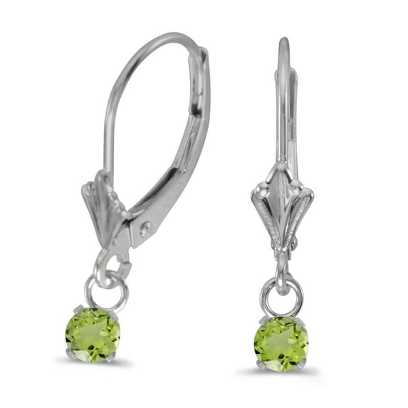 14k White Gold Round Peridot Lever-back Earrings