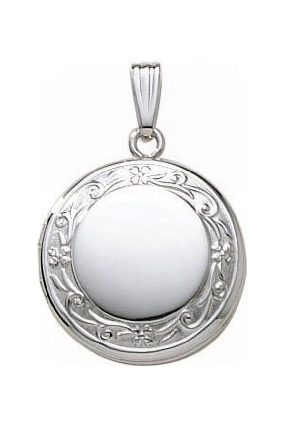 14k White Gold Round Picture Locket - 3/4 in X 3/4 in Solid 14K White Gold