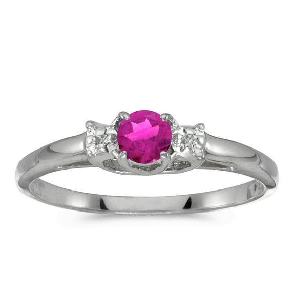 14k White Gold Round Pink Topaz And Diamond Ring
