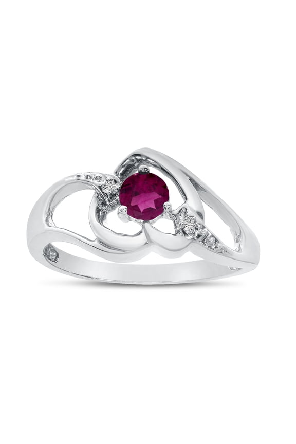 14k White Gold Round Rhodolite Garnet And Diamond Heart Ring