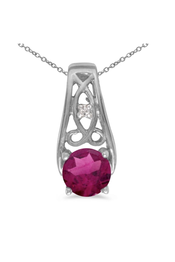 14k White Gold Round Rhodolite Garnet And Diamond Pendant