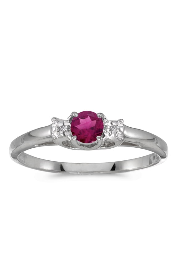 14k White Gold Round Rhodolite Garnet And Diamond Ring