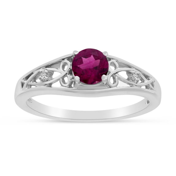14k White Gold Round Rhodolite Garnet And Diamond Ring