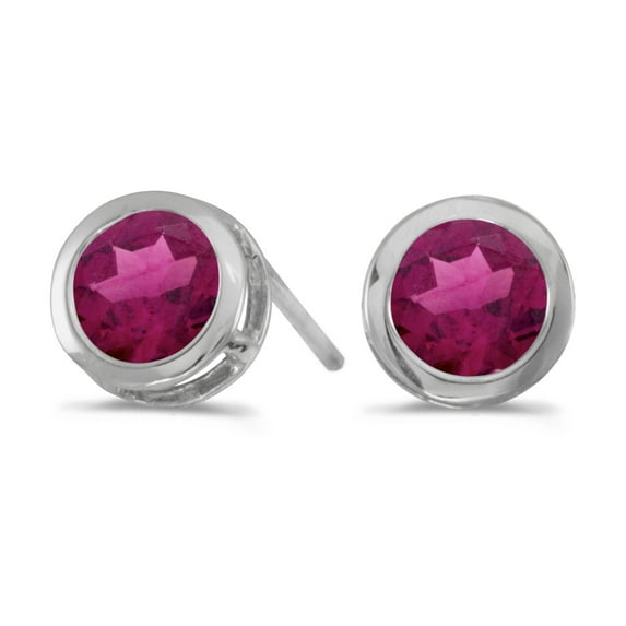 14k White Gold Round Rhodolite Garnet Bezel Stud Earrings