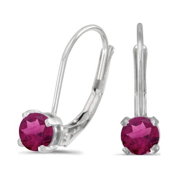 14k White Gold Round Rhodolite Garnet Lever-back Earrings