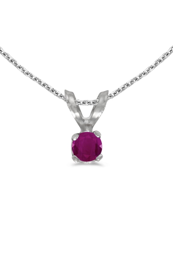 14k White Gold Round Ruby Pendant