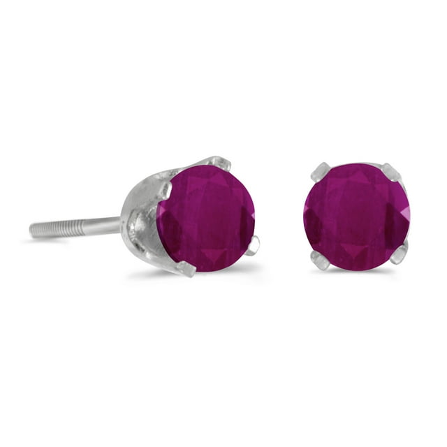 14k White Gold Round Ruby Screwback Stud Earrings
