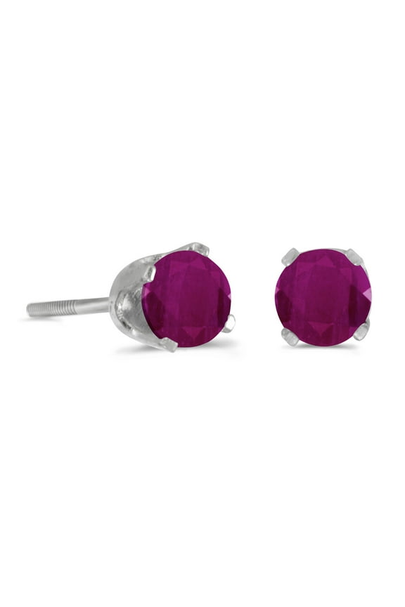 14k White Gold Round Ruby Screw-back Stud Earrings