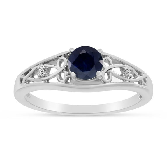 14k White Gold Round Sapphire And Diamond Ring