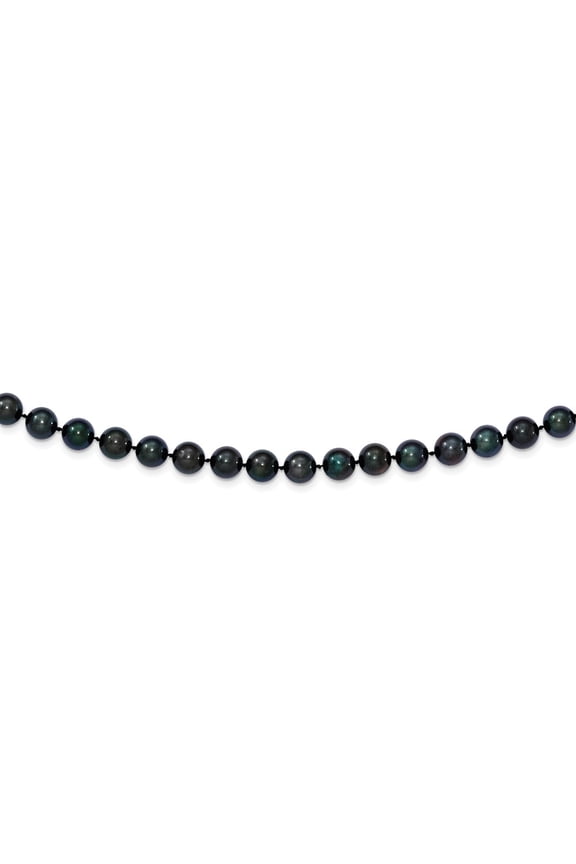 14k White Gold Round Shape Black Saltwater Akoya Cultured Pearl Necklace Fine Jewelry For Women Gifts For Her (7-8mm), 24"