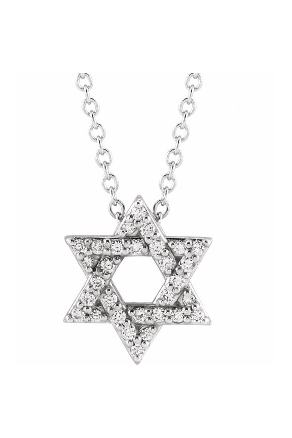 14k White Gold Round Shape Diamond Star of David Jewish Judaica Religious Necklace Fine Jewelry for Women Gifts for Her (11x9.54mm, 1/8 cttw, G-H, I1), 16-18"