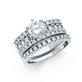 thumbnail image 1 of 14k White Gold Round Solitaire CZ Bridal Rings Set CZ Engagement Ring & Wedding Band Side Stones, Size 7, 1 of 1