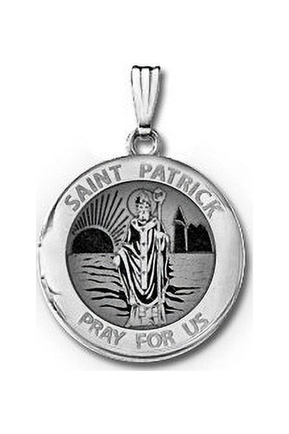 14k White Gold Round St. Patrick Locket - 3/4 in X 3/4 in