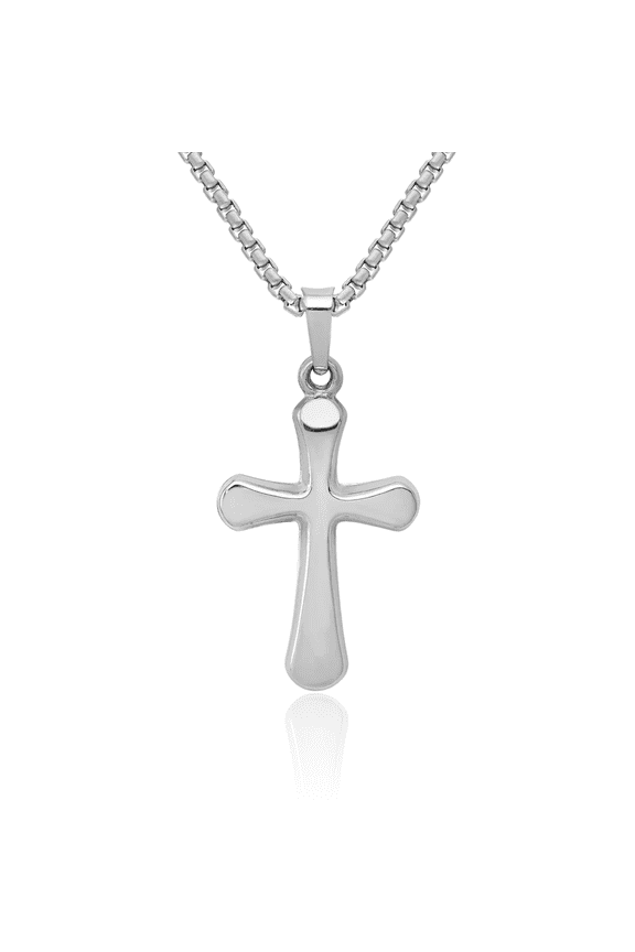 14K Solid White Gold Round Latin Mexican Holy Cross Necklace Religious Chain Pendant Jesus Christ Charm