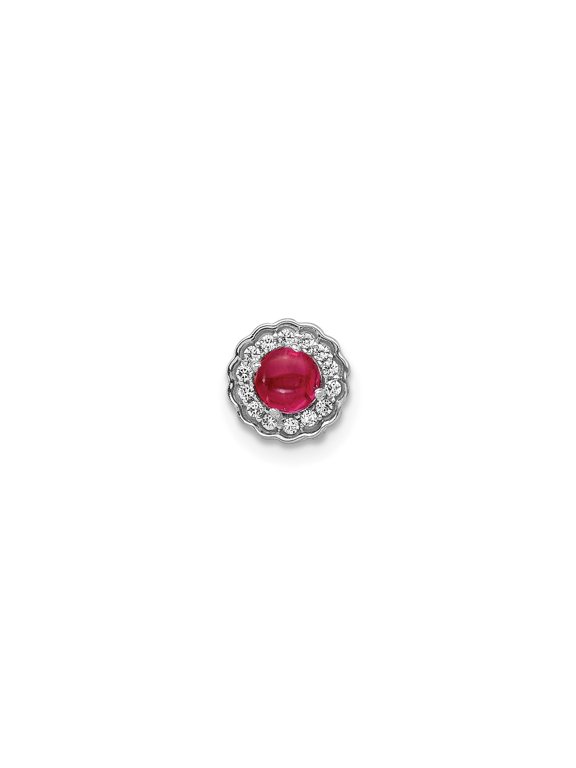 14k White Gold Ruby and Diamond Stud Earrings for Women with Round Cabochon Center and Floral Halo, Elegant Fine Jewelry for Luxury Style and Timeless Gemstone Appeal