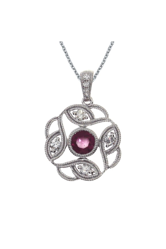 14k White Gold Ruby Open Pendant
