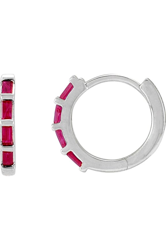 14k White Gold Ruby Straight Baguette 1.9x1mm Polished Ruby Hinged Hoop Earring Hoop Earring for Women