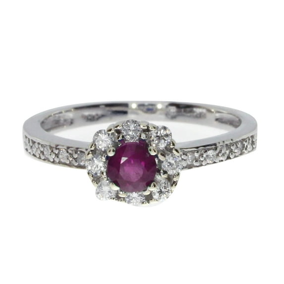 14k White Gold Ruby and .21 ct Diamond Ring