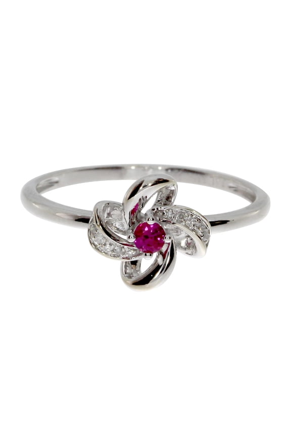 14k White Gold Ruby and Diamond Flower Ring