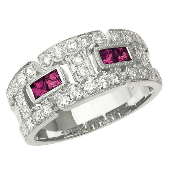 14k White Gold Ruby and Diamond Geometric Band