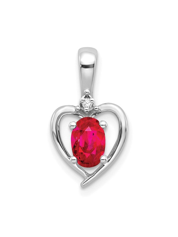 14k White Gold Ruby and Diamond Heart Pendant Charm