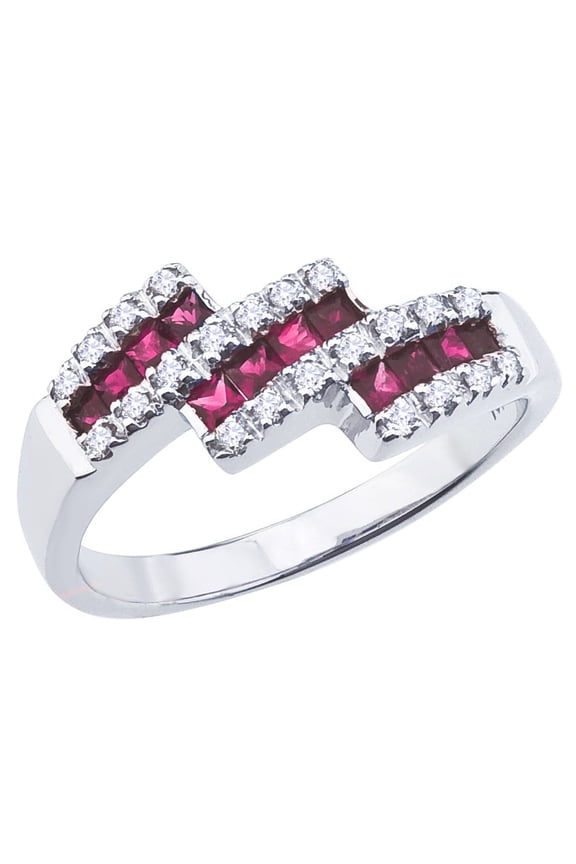 14k White Gold Ruby and Diamond Triple Bypass Ring