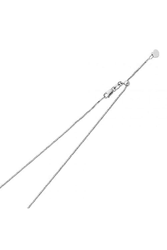 14k White Gold SOLID 0.9mm Polished Box Link Length Adjustable Chain Necklace with Lobster Claw Clasp - 20" (white-gold, 20)